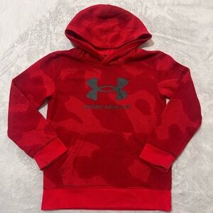 Kids Under Armour Dark Red Camou hoodie pullover fleece sweater with pocket (6)